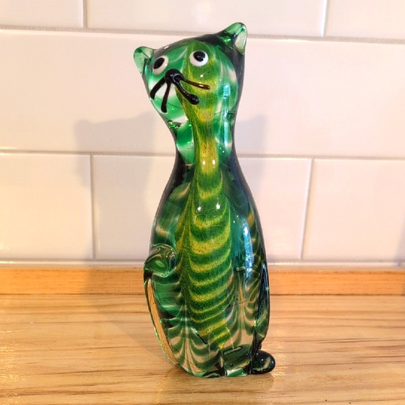 SALE! VTG MCM Venetian Murano Glass Cat Figurine. 7.25" Tall - Picture 1 of 8